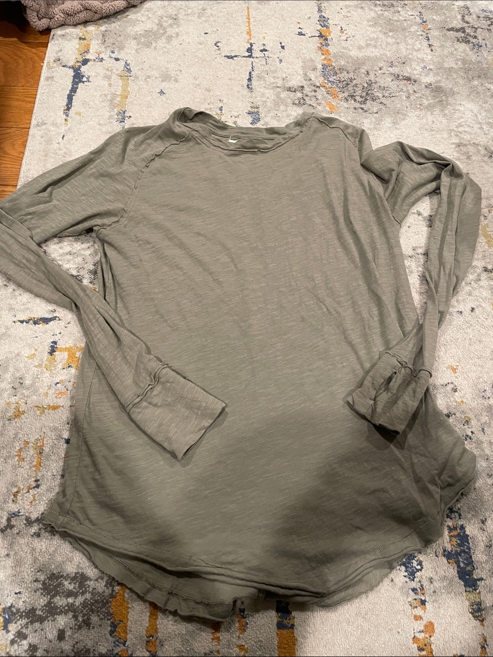 We The Free Olive Green Slub Knit Top with Crew Neck